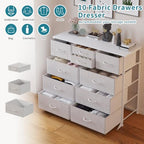 LUMTOK 10 Drawers Dresser with Fabric Bins for Bedroom,Closets，Light Gray - Image 3