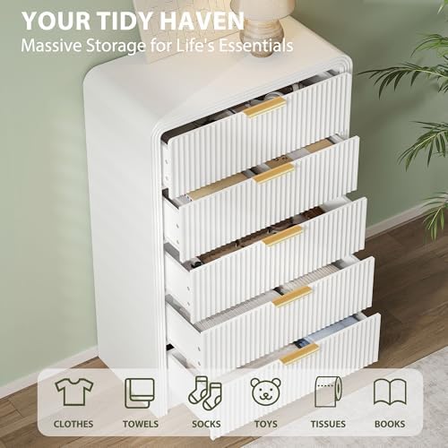 Decofy Fluted 5 Drawers Dresser, 48" Tall Chest of Drawers for Bedroom - Image 3