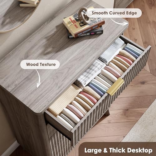 GarveeHome Fluted Dresser for Bedroom with 5 Deep Drawers, Grey - Image 6