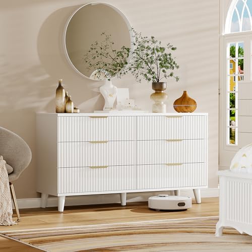 Wood Tall 6 Drawers Dresser, 53.2" W Fluted Modern Dressers for Bedroom - Image 6