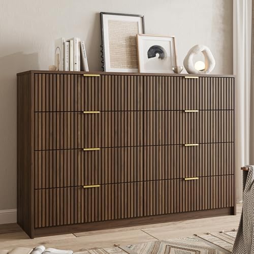 MAISONARIA Dresser for Bedroom, 8 Drawer Double Dresser, Modern Chest of Drawers for Bedroom, Living Room, Entryway and Closet, 55" L x 15.7" D x 37.4" H, Walnut - Image 7
