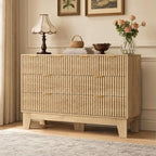 GarveeHome 47" Wide Fluted 8 Drawers Dresser, Oak by GarveeHome