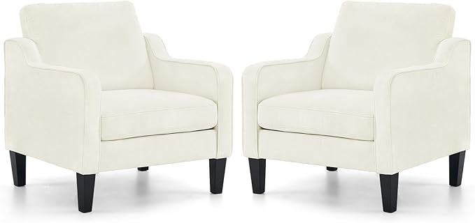 VINGLI Mid Century Modern Accent Chairs Set of 2, Comfy Armchair Chenille Sofa by VINGLI