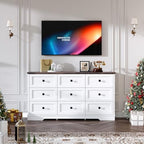 Farmhouse 9 Drawers Dresser Chests for Bedroom, White 9 Drawers TV Stand - Image 6