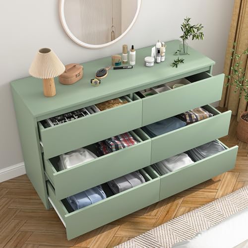 VERYKE Green 6 Drawer Dresser for Bedroom,Chest of Drawers with No-Handle Design for Closet,Modern Wood Dresser Bedroom Storage Furniture - Image 2