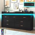Hlivelood 7 Drawer Dresser with LED Light and Charging Station, Modern Chest of Drawers for Closet, Wide Drawer Organizer Cabinet for Bedroom, Living Room, Entryway, Hallway, Black by Hlivelood