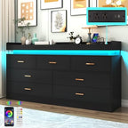 Hlivelood 7 Drawer Dresser with LED Light and Charging Station, Modern Chest of Drawers for Closet, Wide Drawer Organizer Cabinet for Bedroom, Living Room, Entryway, Hallway, Black by Hlivelood