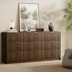Furniway Walnut Dresser for Bedroom, Modern Dresser with 9 Drawers and Smooth Slides, Wide Chest of Drawers with Golden Handles for Bedroom, Living Room, Closet, 15.7" D x 63" W x 31.5" H - Image 3