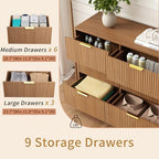 9 Drawer Fluted Dresser for Bedroom with Deep Drawers, Light Walnut丨63 Wide Wood Dresser, Large Chest of Drawers, Modern Long TV Stand, Storage Cabinet Side Table for Living Room, Hallway - Image 4