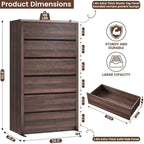 Modern 6 Drawers Dresser for Bedroom, 55.6” Tall Walnut Dressers & Chest of Drawer, Wooden Dresser for Living Room, Hallway, Front Curved & Handleless Design - Image 2
