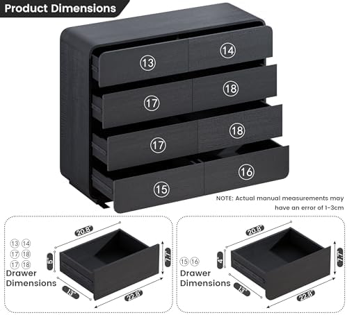 Standifurno Black Dresser with 8 Drawers, Modern Chest of Drawers with Deep Drawers, Big Storage Organizer for Bedroom, Living Room, Hallway, 47’’Wide - Image 3