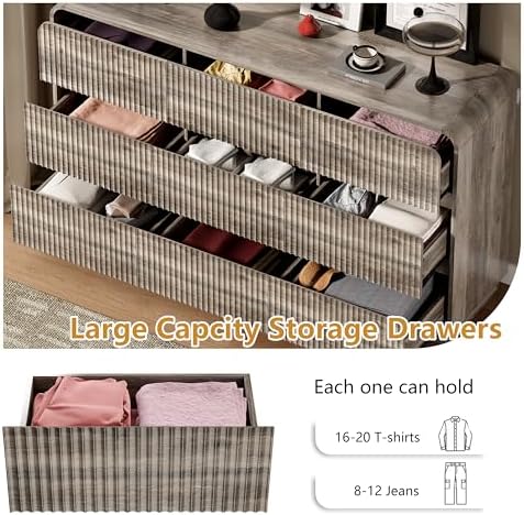 Wodeer Grey Dresser Fluted 9 Drawers Dresser for Bedroom, 59" Wide Wood Chest of Drawers with Hidden Handles & Rounded Corners, Modern TV Stand Storage Cabinet for Living Room, Hallway, Entryway, Gray - Image 4