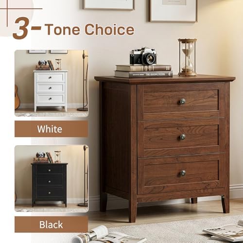 Karl home Brown Farmhouse Nightstand, Wide End Table with Charging Station - Image 6