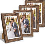 Hongkee 6x9 Picture Frame Set of 4, Made of Real Glass and Rustic Brown Wooden Frame - 6 by 9 Photo for Wall or Tabletop Display by Hongkee
