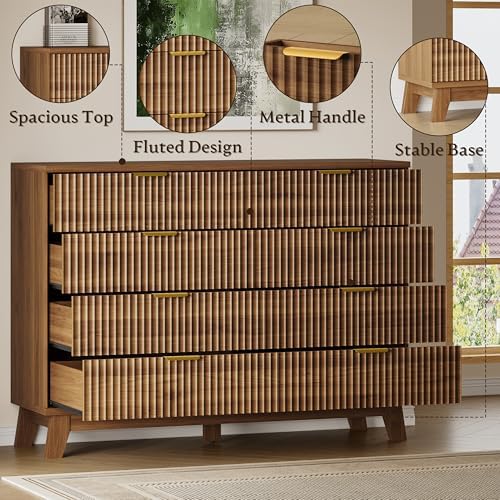 BORNOON Fluted 8 Drawer Tall Dresser, 47.2" Wide Modern Boho Chest of Drawers, Wooden Storage Dresser TV Stand for Bedroom, Living Room, Closet, Hallway, Curved Profile Design - Image 4