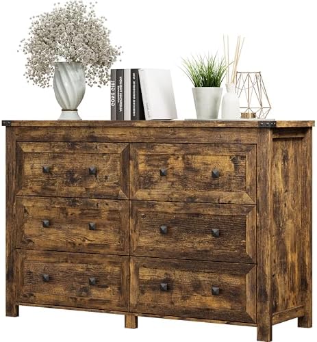 Xixini 47.2" Wide 6-Drawer Farmhouse Dresser for Bedroom, Brown by Xixini