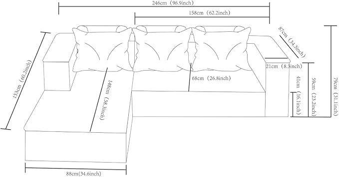 96" Cloud Sectional Couch, Modern Modular Sectional Sofa - Image 2