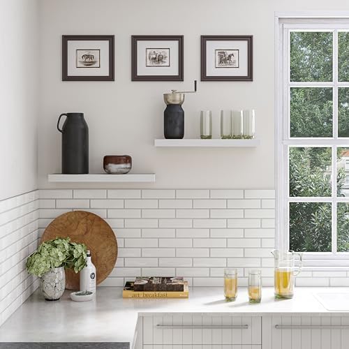 Ballucci Floating Shelf, 2-Pack 24" White Floating Shelves for Wall, Wood Wall Shelf for Home Décor, Floating Shelves for Bathroom, Living Room, Bedroom, 8" Deep Wall Shelves - Image 2