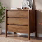 HOUROM Walnut 3 Drawer Dresser for Bedroom, Mid Century Modern Chest by HOUROMDresserforBedroom