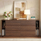 Whalefall 63 Inch Fluted 6 Drawers Dresser with Shelves, Walnut by Whalefall