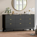 Wodeer 9 Drawer Fluted Dresser for Bedroom, Mid Century Modern Dresser with 9 Drawers, Dressers & Chests of Drawers with Metal Handle, TV Stand & Storage Organizer for Entryway, Hallway, Black by WODEER