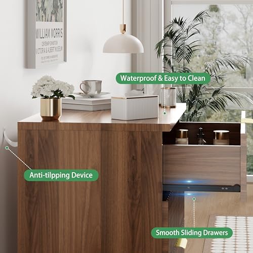 Xixini Fluted Dresser for Bedroom with 3 Drawers, 24" Wide Modern Chest of Drawers with Metal Handle, Wooden Dresser TV Stand, Wood Closet Clothes Storage Organizer for Living Room, Hallway, Walnut - Image 5