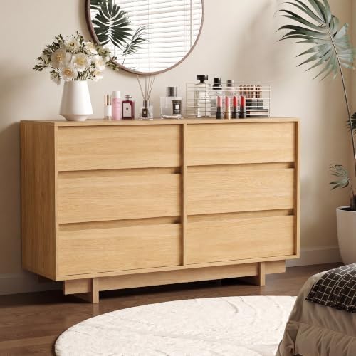 6 Drawer Oak Dresser for Bedroom, 47" Wide Mid Century Modern Dresser - Image 7