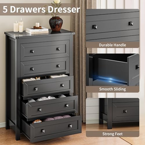 Xixini 45.5" Tall 5-Drawer Dresser for Bedroom, Chest of Drawers, Black - Image 5