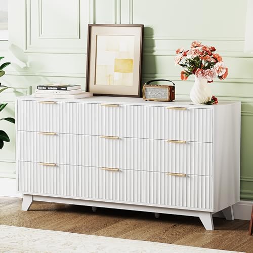 Bonnlo Fluted Dressers Chest of Drawers,57" Fluted Wide Modern Dresser with Metal Handle, Curved Profile Design, Wood Drawer Organizer for Bedroom, White - Image 7