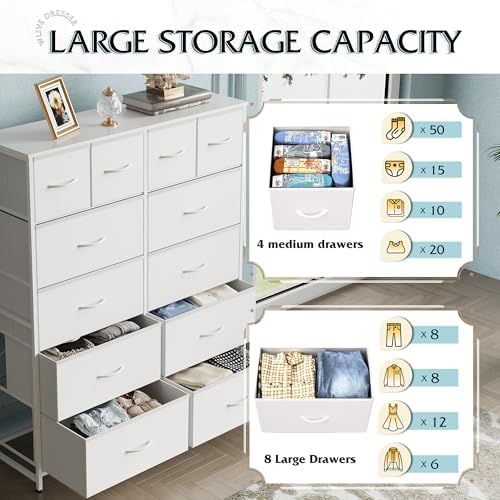 WLIVE 12 Drawer Tall White Fabric Dresser Bedroom Storage Chest - Image 5
