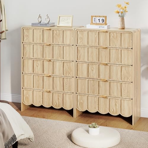 ORRD 5 Drawer Dresser for Bedroom, Modern Closet Chest of Drawers with Wave Fluted Drawer, Wood Storage Small Dresser Organizer for Nursery Bedroom Living Room Hallway Closet (Natural) - Image 6
