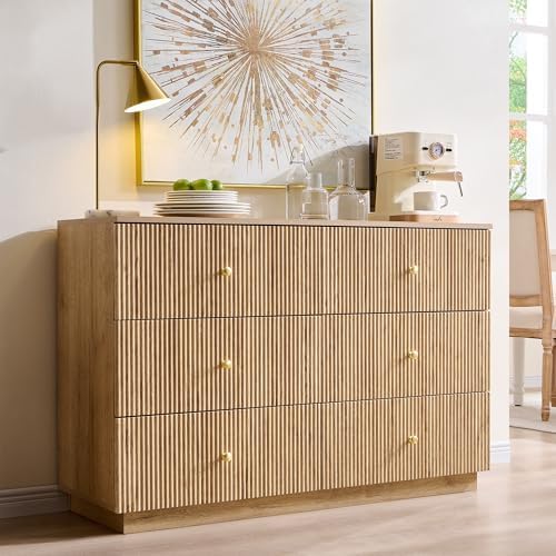Fluted 6 Drawers Dresser for Bedroom, 47"W Modern Dressers & Chest of Drawers with Metal Handle, Wood Closet Clothes Storage Organizer,Storage Dressers Organizer for Hally/Living Room, Natural - Image 6