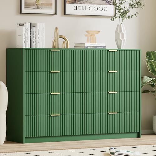 Furniway Green Dresser for Bedroom, Modern Dresser with 8 Drawers and Smooth Slides, Wide Chest of Drawers with Golden Handles for Bedroom, Closet, 15.7" D x 55" W x 37.4" H - Image 7
