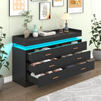 Hlivelood 6 Drawer Dresser with LED Light and Charging Station, Modern Chest of Drawers for Closet, Wide Drawer Organizer Cabinet for Bedroom, Living Room, Entryway, Hallway(Black) - Image 3
