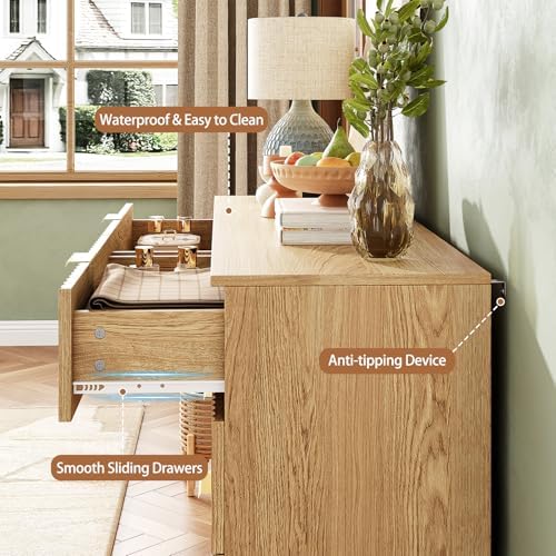 47.2" Wide Fluted 8 Drawer Dresser for Bedroom, Natural - Image 5