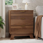 Xixini Fluted Nightstand with 3 Drawers, 24" Wide Side Table, Walnut - Image 3