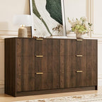 Furniway Walnut Dresser for Bedroom, Modern Dresser with 6 Drawers and Smooth Slides, Wide Chest of Drawers with Golden Handles for Bedroom, Living Room, Closet, 15.7" D x 55.1" W x 31.4" H by Furniway