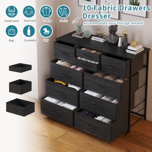 LUMTOK 10 Drawers Dresser with Fabric Bin for Bedroom,Closets，Black Dresser - Image 4
