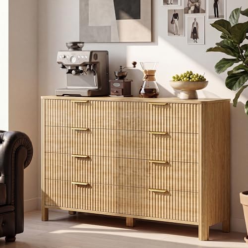 Wodeer 8 Drawer Dresser for Bedroom, 47" Wide Wood Storage Cabinet with Fluted Design, Modern Chest of Drawers & TV Stand for Living Room, Nursery Clothing Organizer with Metal Slides, Anti-Tipping - Image 3