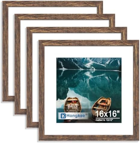 Hongkee 16x16 Frame Set of 4, 16 x 16 Rustic Brown Wood Style(Mat 12x12) by Hongkee