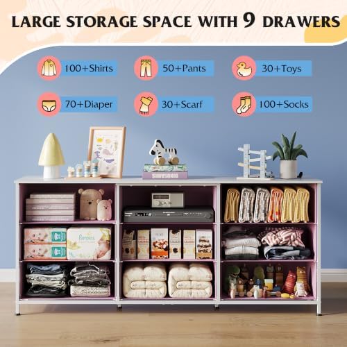 WLIVE Dresser TV Stand for 75 Inch TV, 9 Drawer Dresser for Bedroom, A-Pink - Image 5