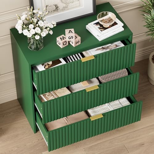 Furniway Green Dresser for Bedroom, Modern Dresser with 3 Drawers and Smooth Slides, Wide Chest of Drawers with Golden Handles for Bedroom, Living Room, Closet, 15.7" D x 31.5" W x 29.6" H - Image 4