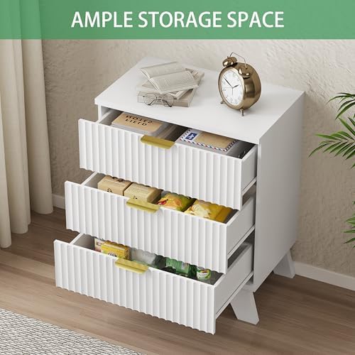 Xixini Fluted Nightstand with 3 Drawers, 24" Wide Side Table, White - Image 6