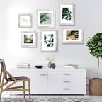 Hongkee 8x8 Picture Frames Set of 4, Made of Glass and Distressed White Wooden Frame - Display Picture 6x6 with Mat or 8 x 8 Without Mat, 8 by 8 Photo for Wall or Tabletop - Image 4