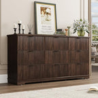 Fluted 9 Drawers Dresser for Bedroom, 63" Wood Dresser with Power Outlet and Deep Drawers, Wide Chest of Drawers, Modern Closet Dressers for Living Room, Upgraded Version with Wooden Drawers, Brown by jiteentarou