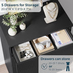 Jocoevol 5 Drawer Dresser, 43" Tall Dresser Chest of Drawers Fluted Design, Wood Mid Century Vertical Dresser Natural Texture for Bedroom, Black Dresser - Image 5