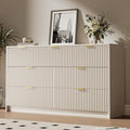 MAISONARIA Beige 7 Drawer Dresser for Bedroom, 55.9" Wide Modern Fluted Dresser with Gold Metal Handles, Wide Chest of Drawers for Bedroom, Living Room, Entryway, Hallway by MAISONARIA