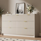 MAISONARIA Beige 7 Drawer Dresser for Bedroom, 55.9" Wide Modern Fluted Dresser with Gold Metal Handles, Wide Chest of Drawers for Bedroom, Living Room, Entryway, Hallway by MAISONARIA