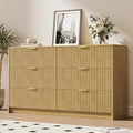 MAISONARIA 6 Drawer Dresser for Bedroom, 55" Wide Modern Chest of Drawers with Gold Metal Handles, Fluted Wood TV Stand for Living Room, Hallway, Natural by MAISONARIA