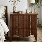 FUSUNBAO Fluted Nightstand with Charging Station & 3 Drawers,Dresser Walnut by FUSUNBAO